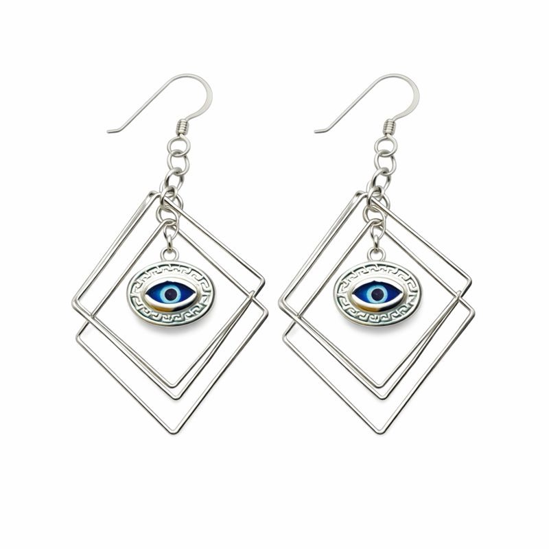 S925 Evil Eye Triple Square Dangle Earrings